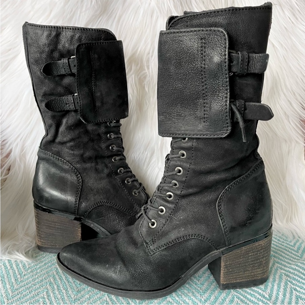 Lace up Heeled moto boots
